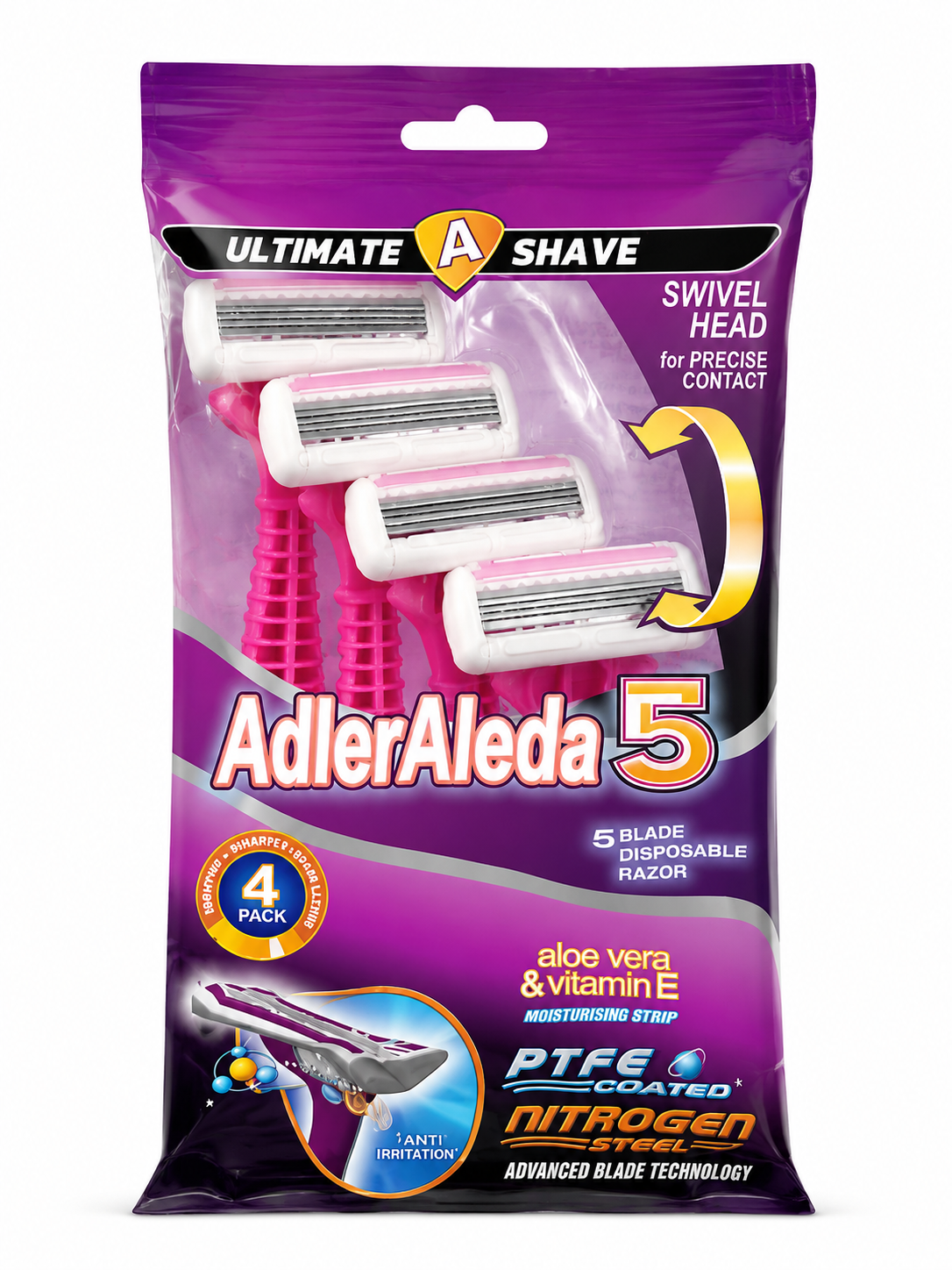 ژیلت خود تراش 5 لبه 4 تایی آلدا Adler Aleda